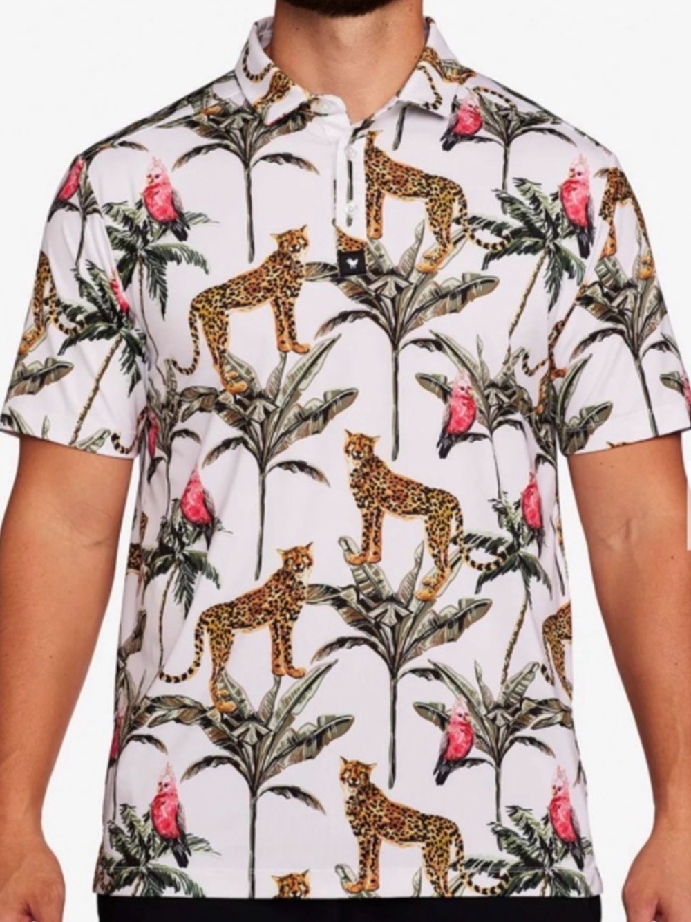 BAD BIRDIE Men’s XL Cheetah Golf Performance Stretch Novelty Animal Print Polo